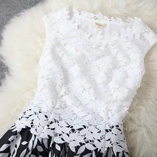 Leaves Stitching Lace Embroidered Dress Try